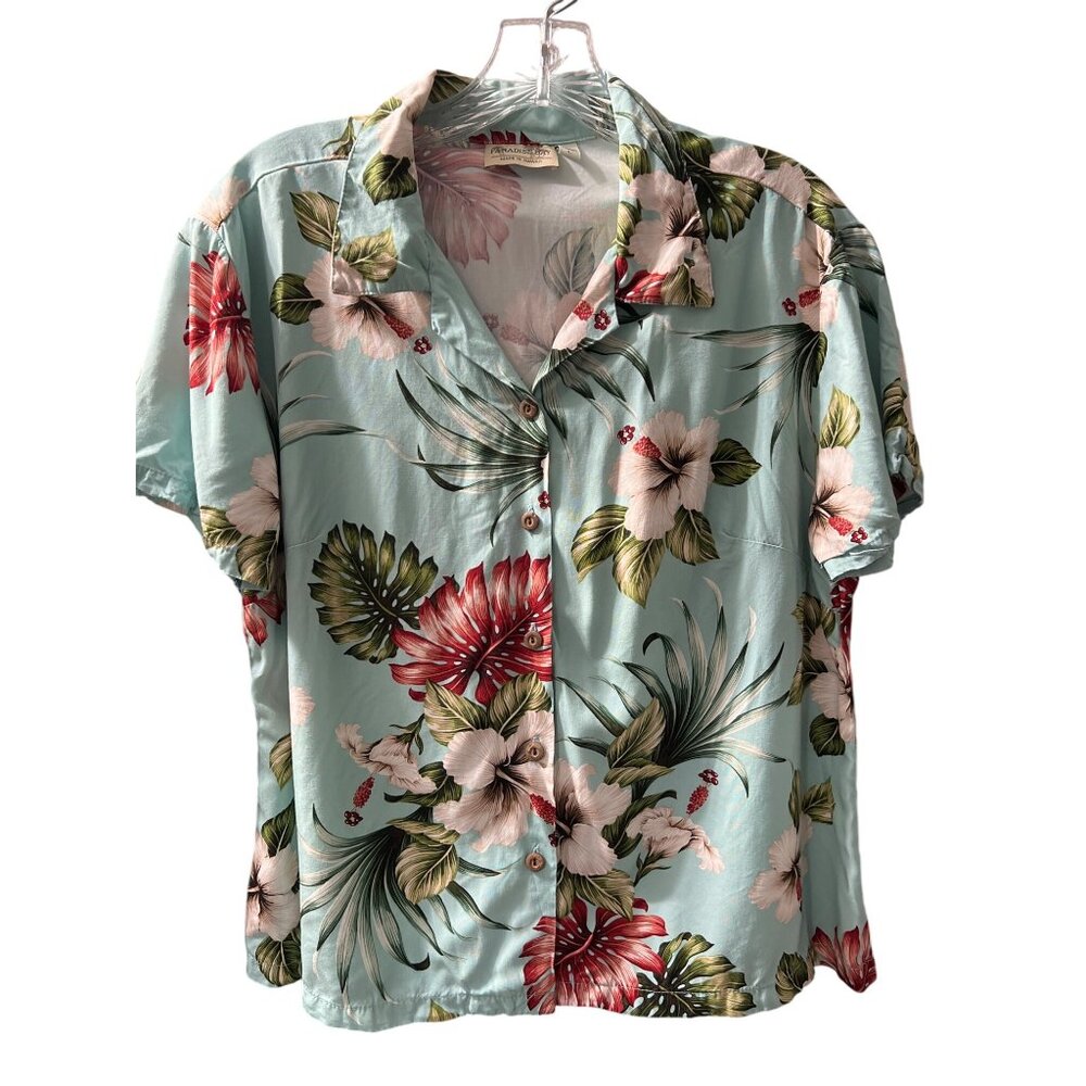 Paradise Bay Hawaiian Floral Short Sleeve Shirt L Made In Hawaii